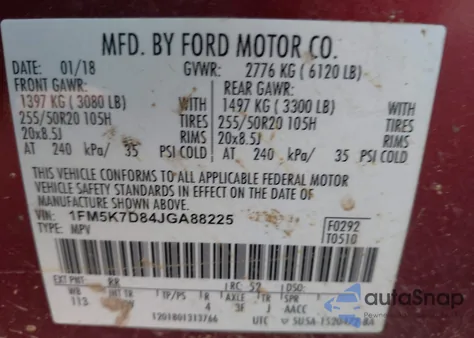 2018 Ford Explorer Xlt z USA, uszkodzony, nr VIN 1FM5K7D84JGA88225